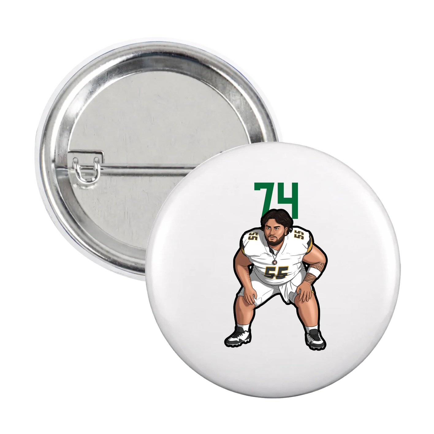 Game Day Button — Number Top in White