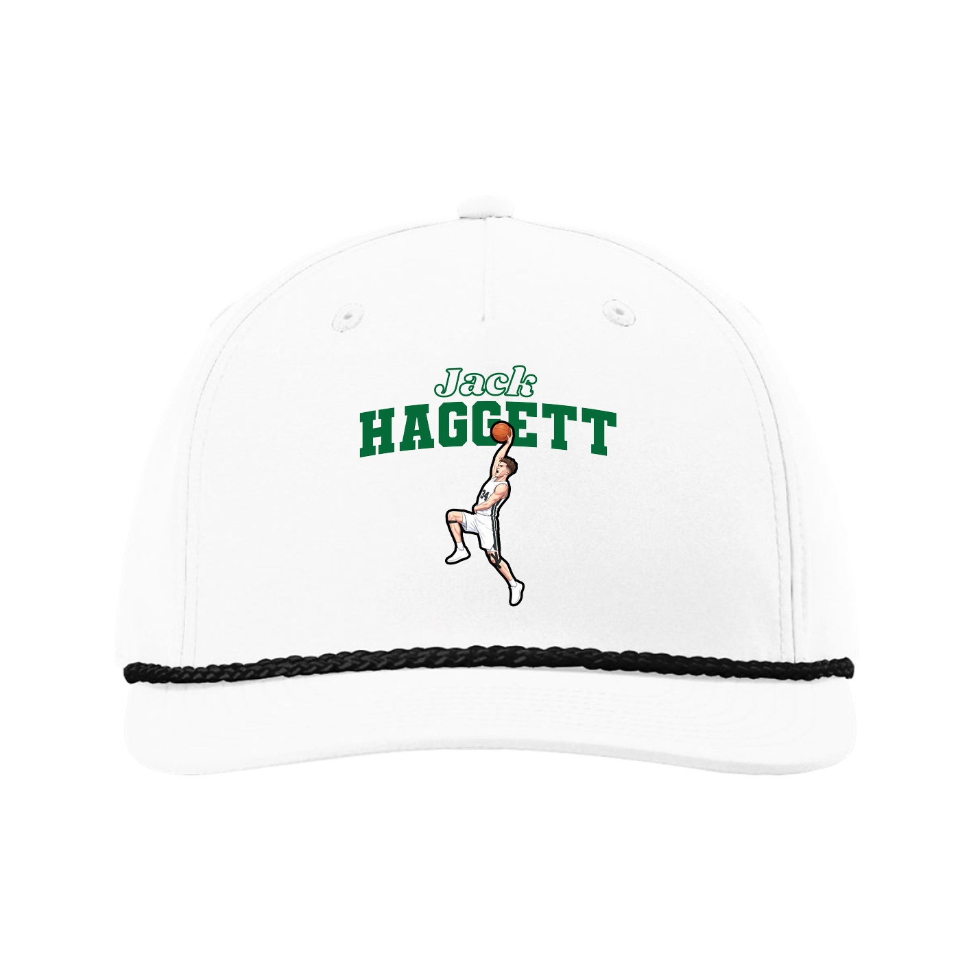Five-Panel Classic Rope Cap — Name Arch in White