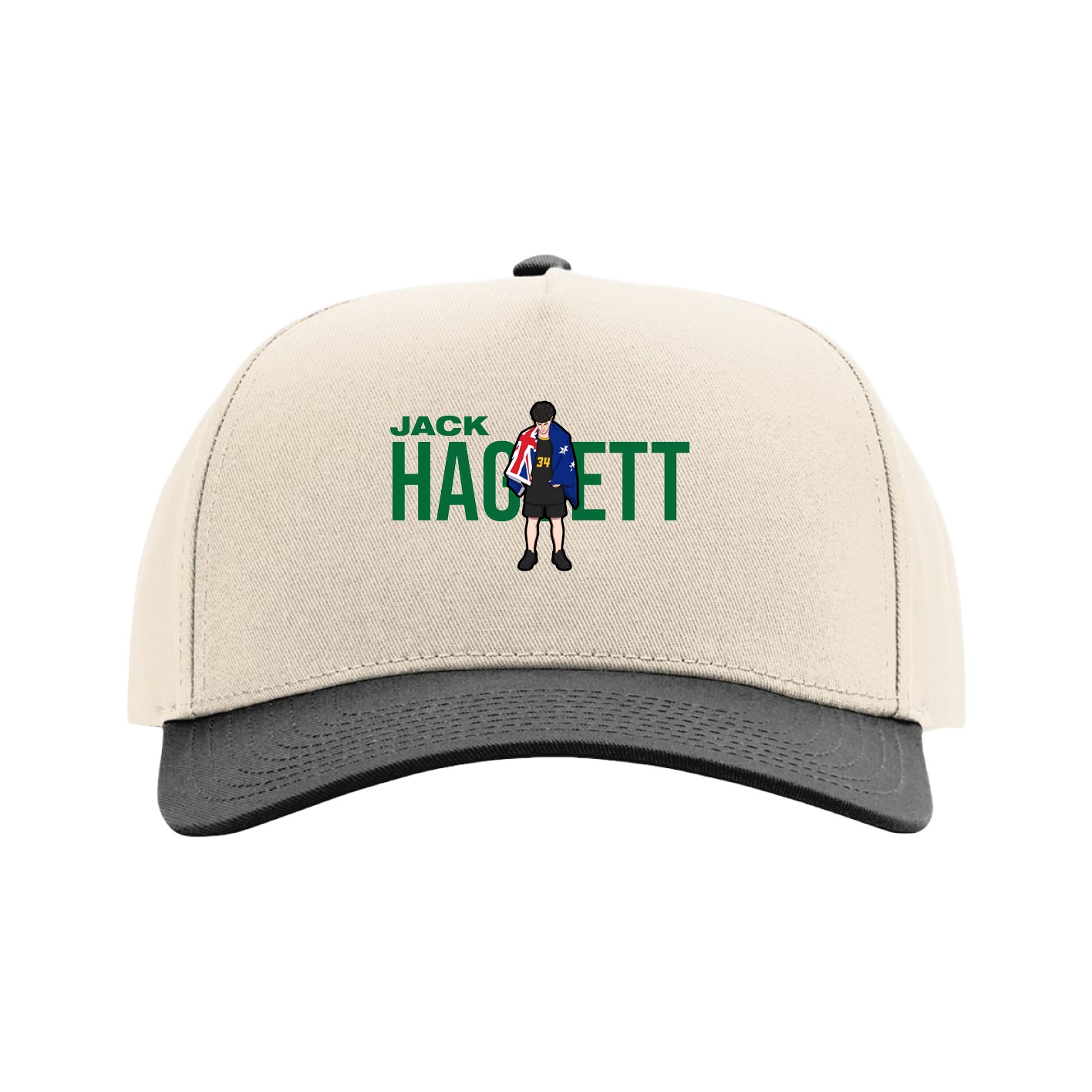 Full Fabric Five-Panel Champ Cap — Player Name in Cream/Black