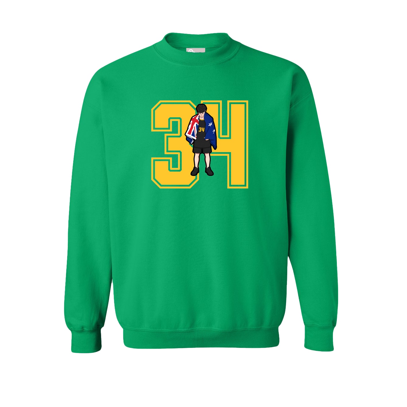 Fleece Crew — Number in Green
