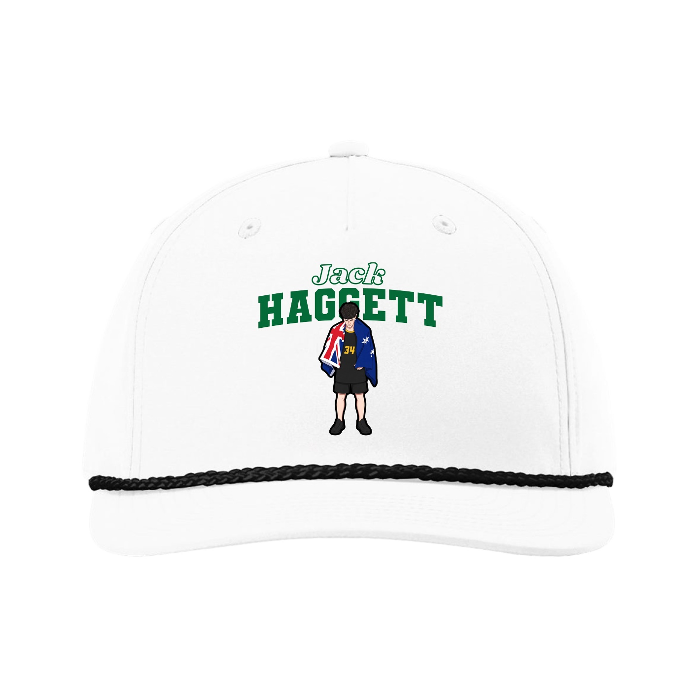 Five-Panel Classic Rope Cap — Name Arch in White
