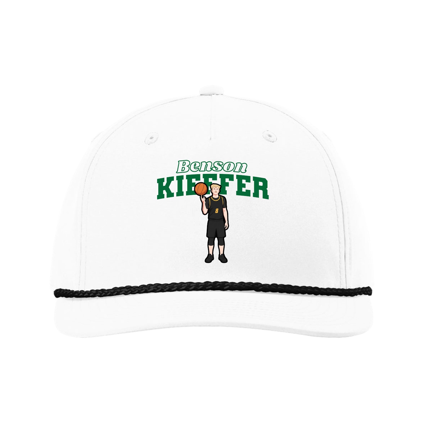 Five-Panel Classic Rope Cap — Name Arch in White