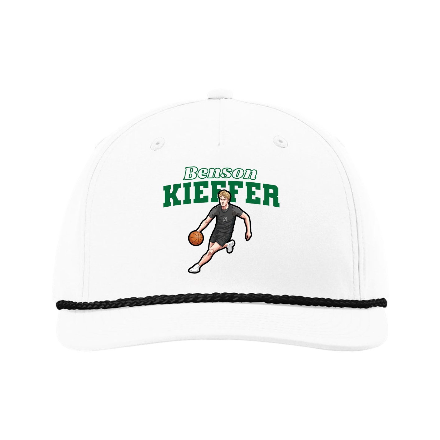 Five-Panel Classic Rope Cap — Name Arch in White