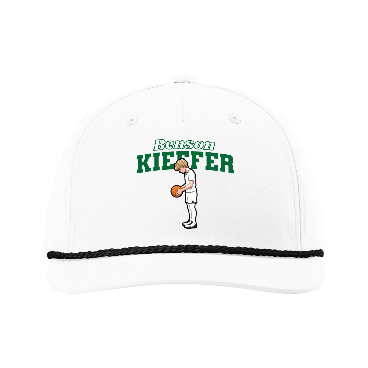 Five-Panel Classic Rope Cap — Name Arch in White