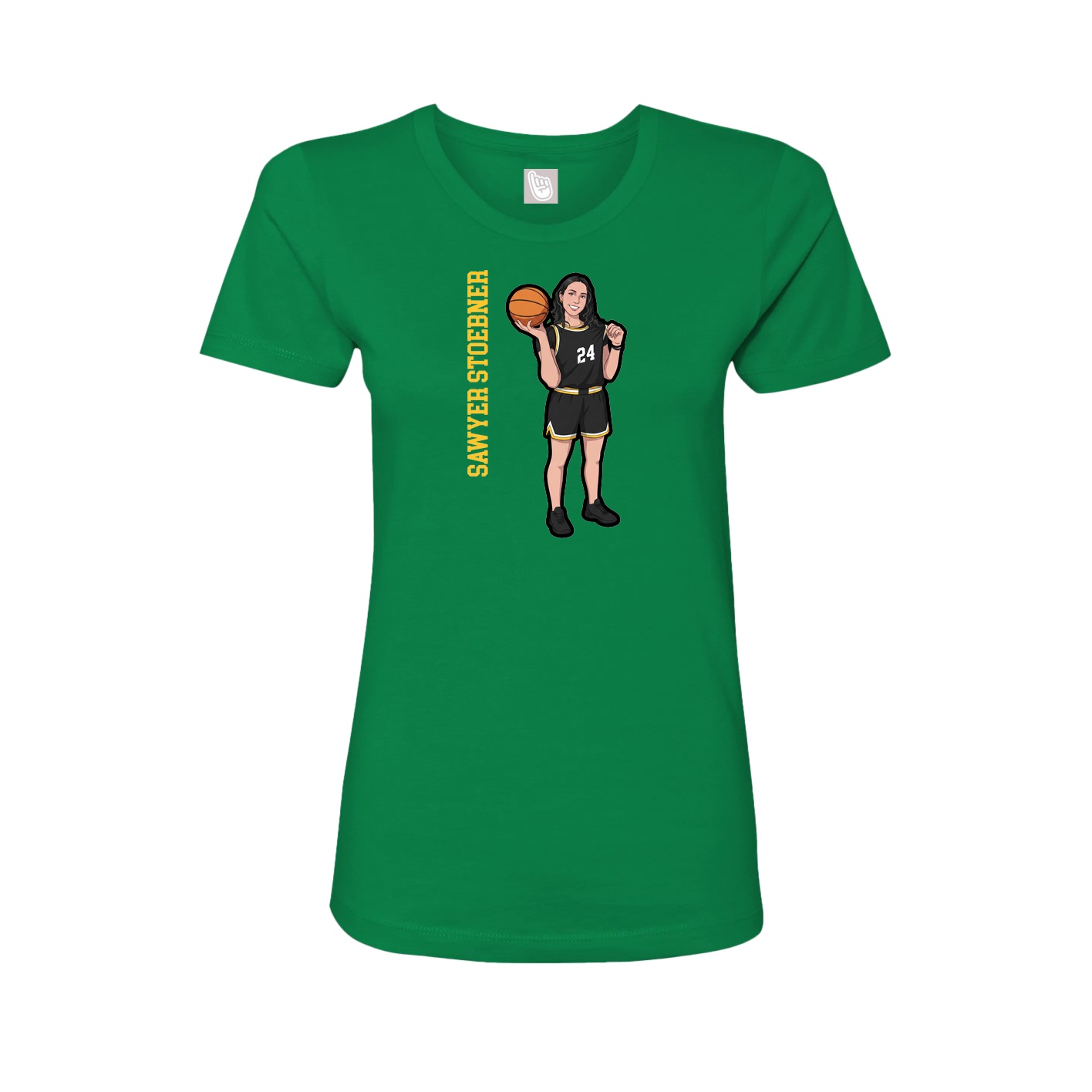 Fitted Women's Tee — Name Vertical in Green