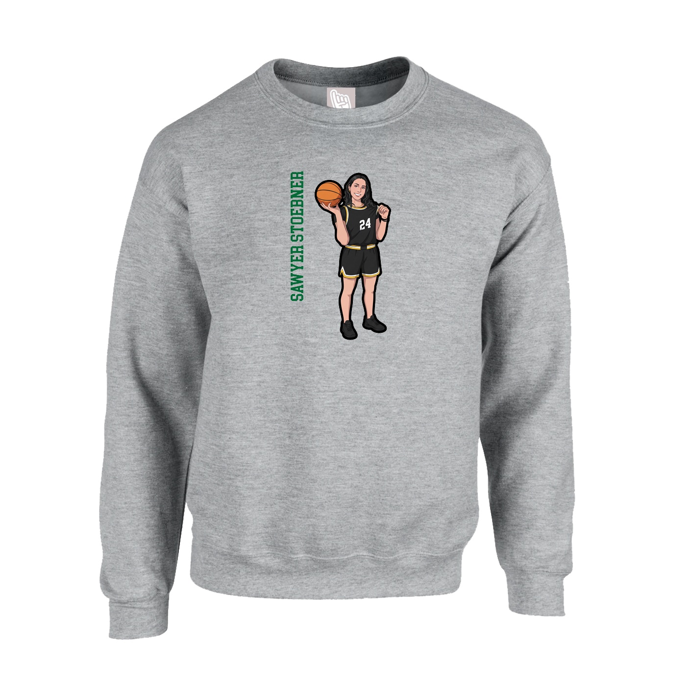 Fleece Crew — Name Vertical in Grey