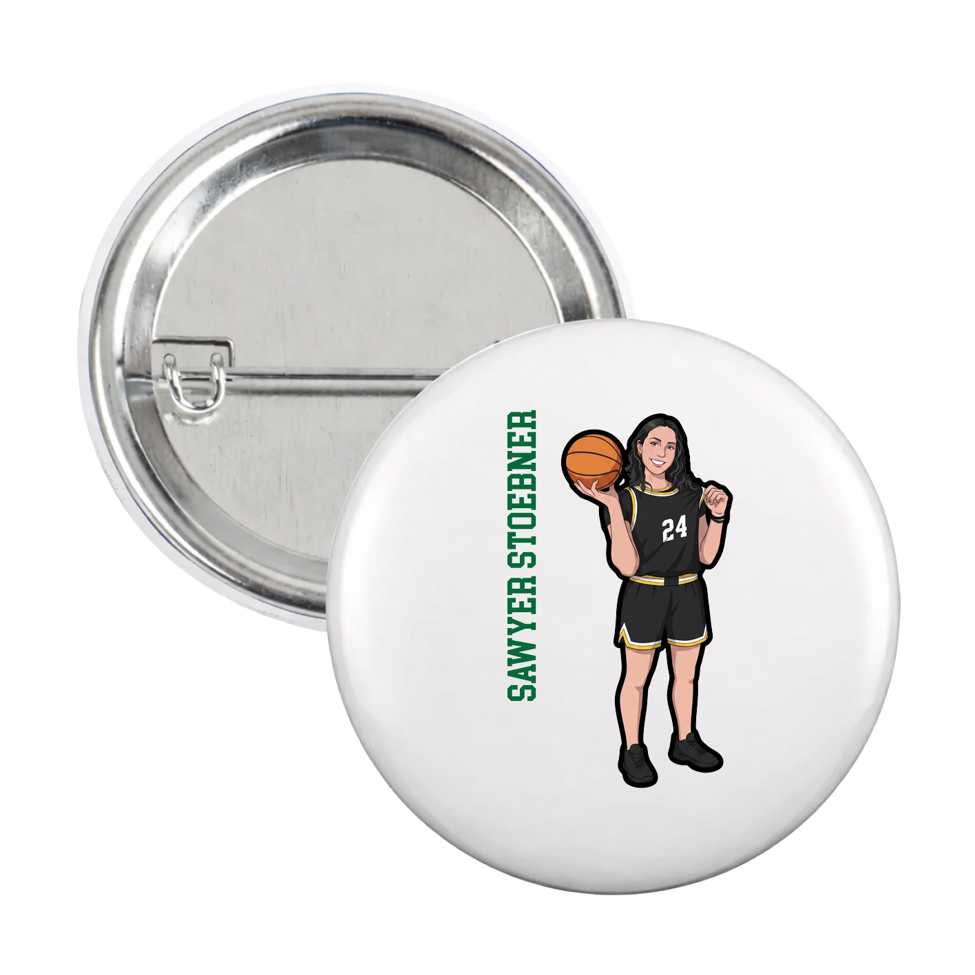 Game Day Button — Name Vertical in White