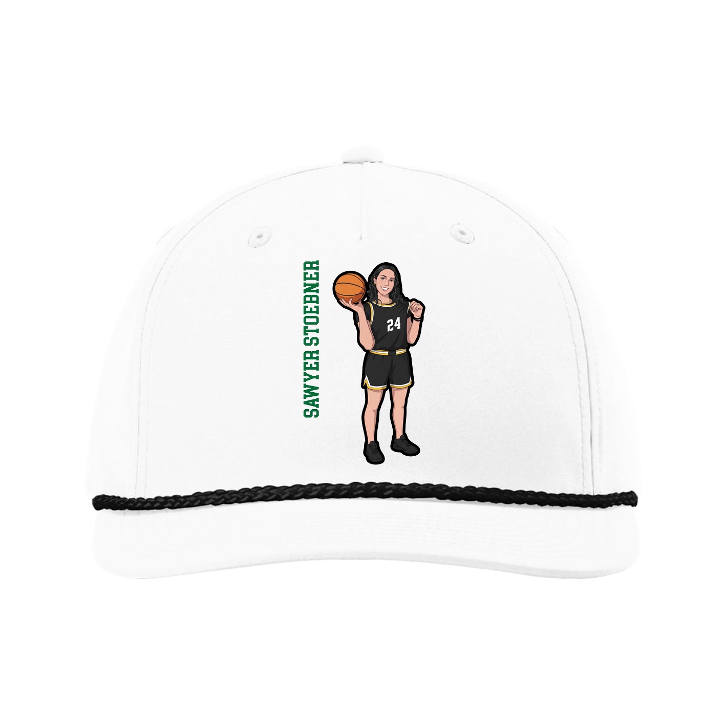 Five-Panel Classic Rope Cap — Name Vertical in White