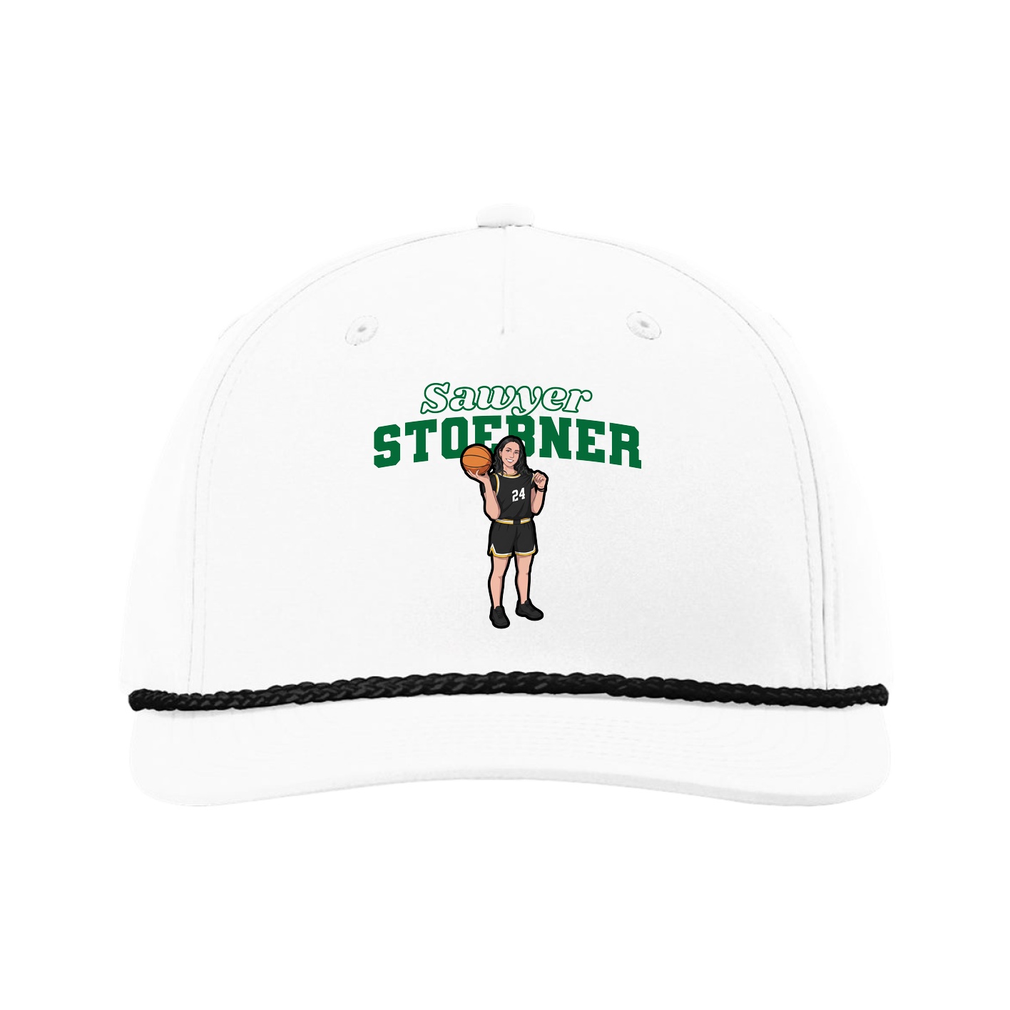 Five-Panel Classic Rope Cap — Name Arch in White
