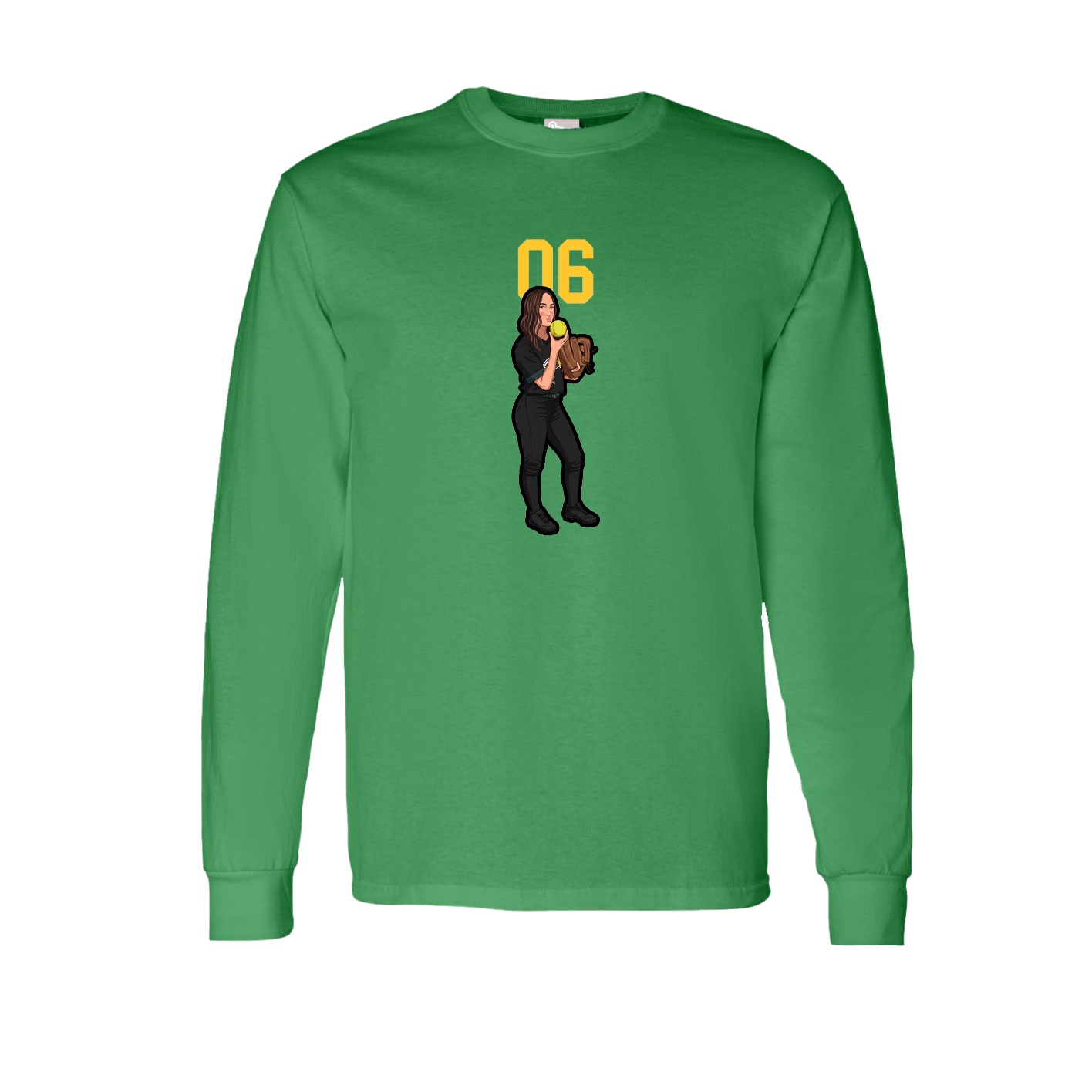 Long Sleeve Tee — Number Top in Green