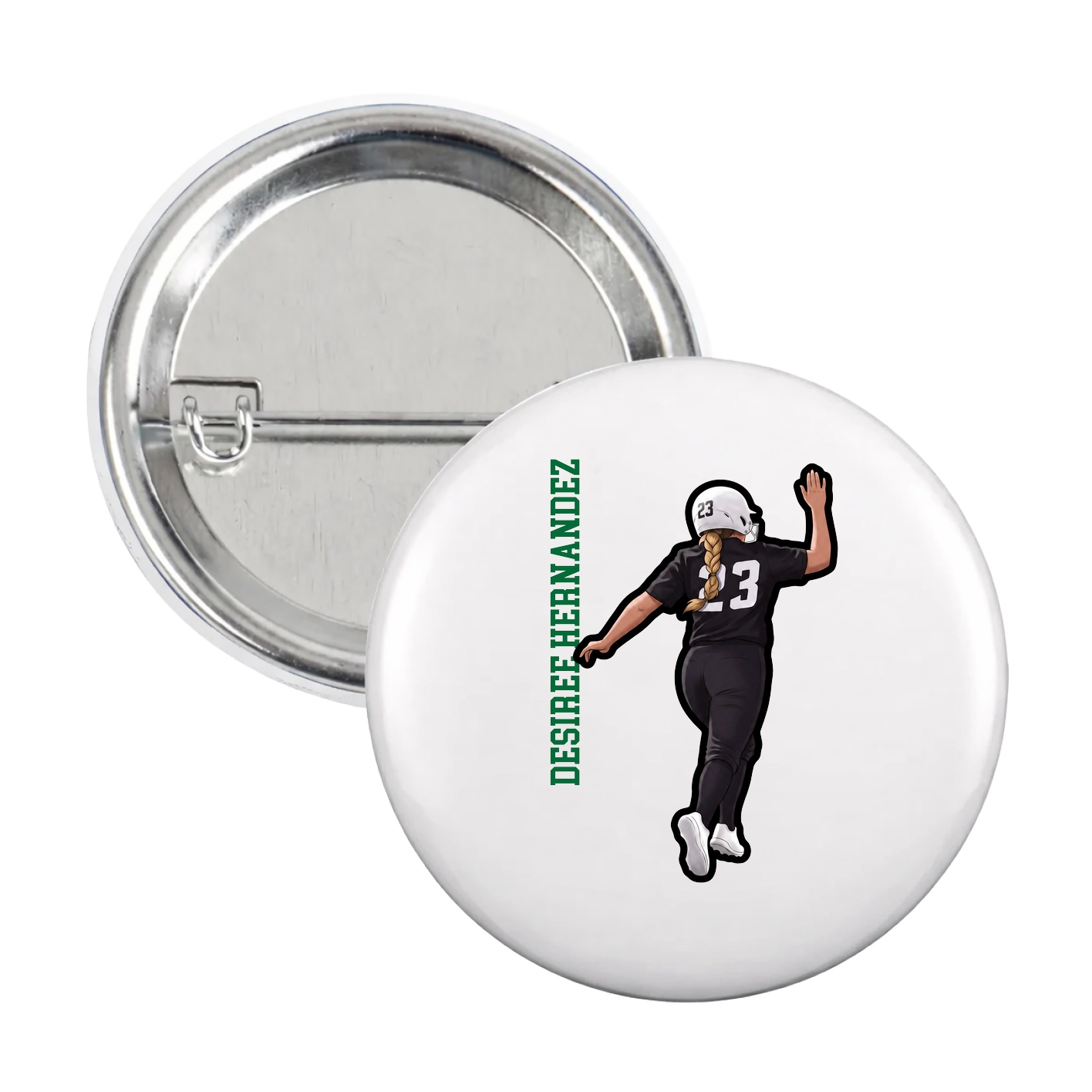Game Day Button — Name Vertical in White