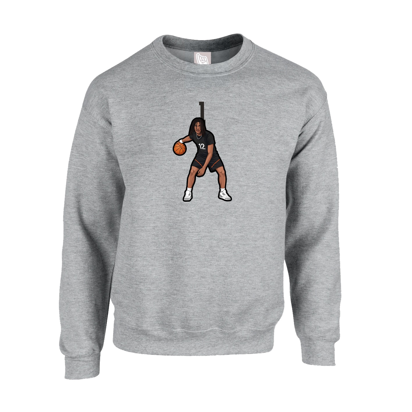 Fleece Crew — Number Top in Grey