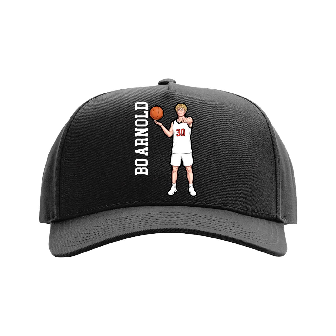 Full Fabric Five-Panel Champ Cap — Name Vertical in Black