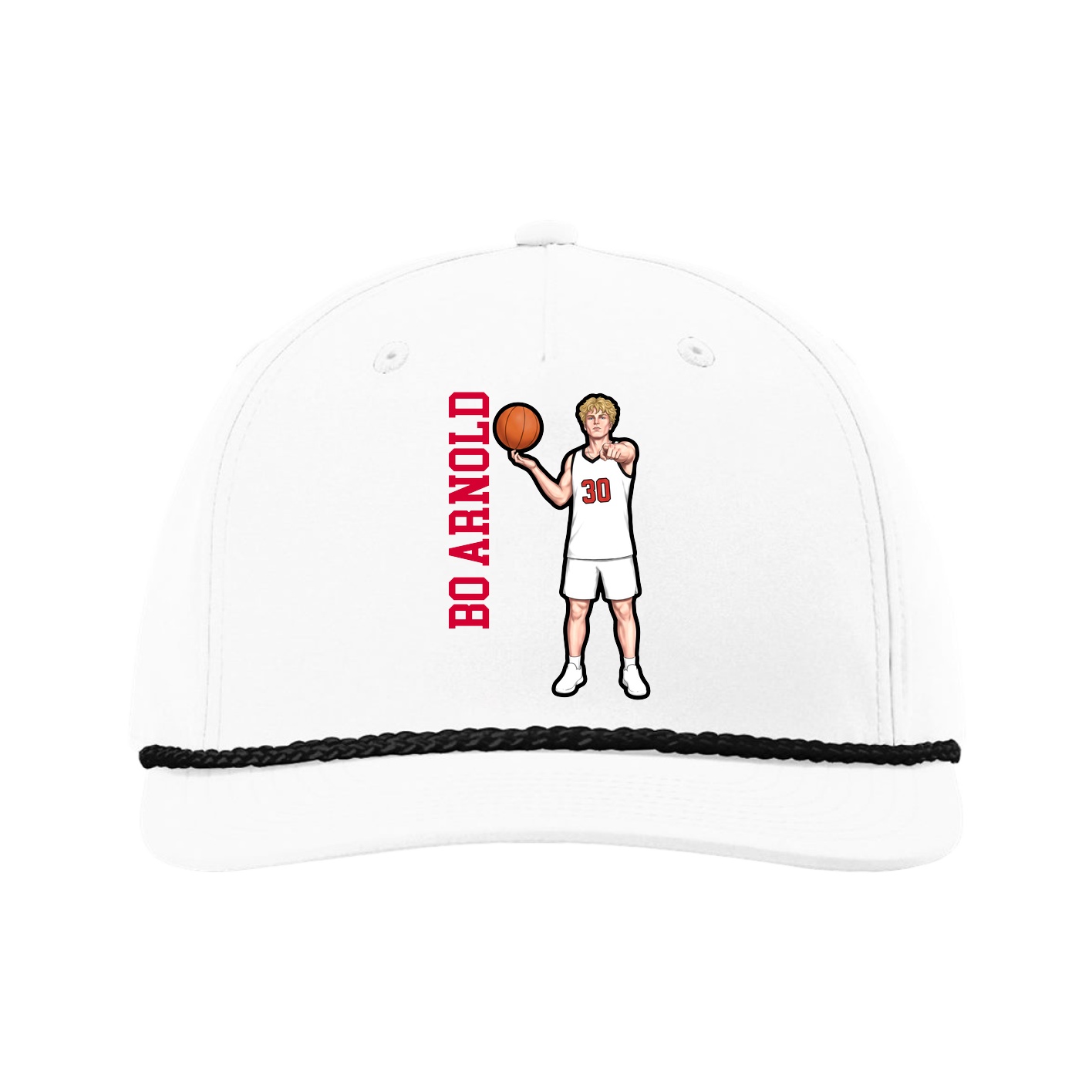 Five-Panel Classic Rope Cap — Name Vertical in White