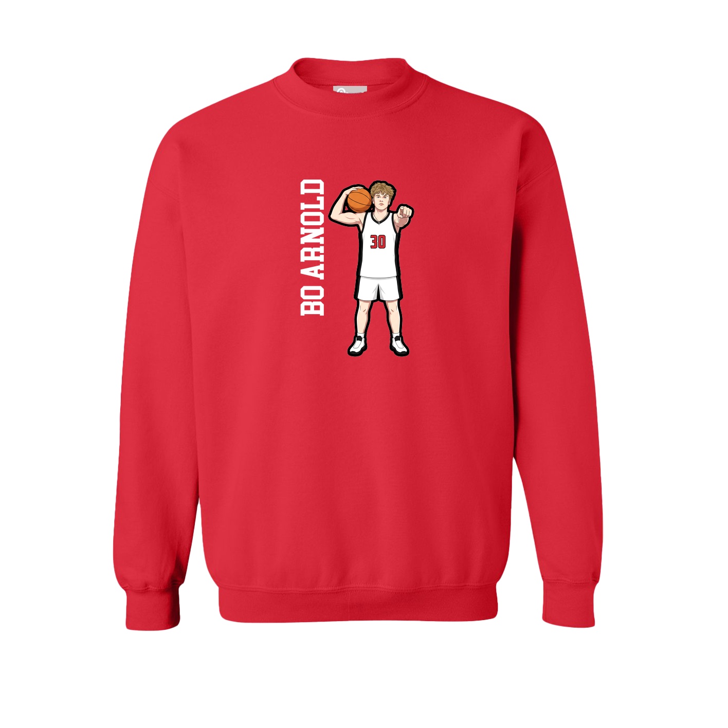 Fleece Crew — Name Vertical in Red