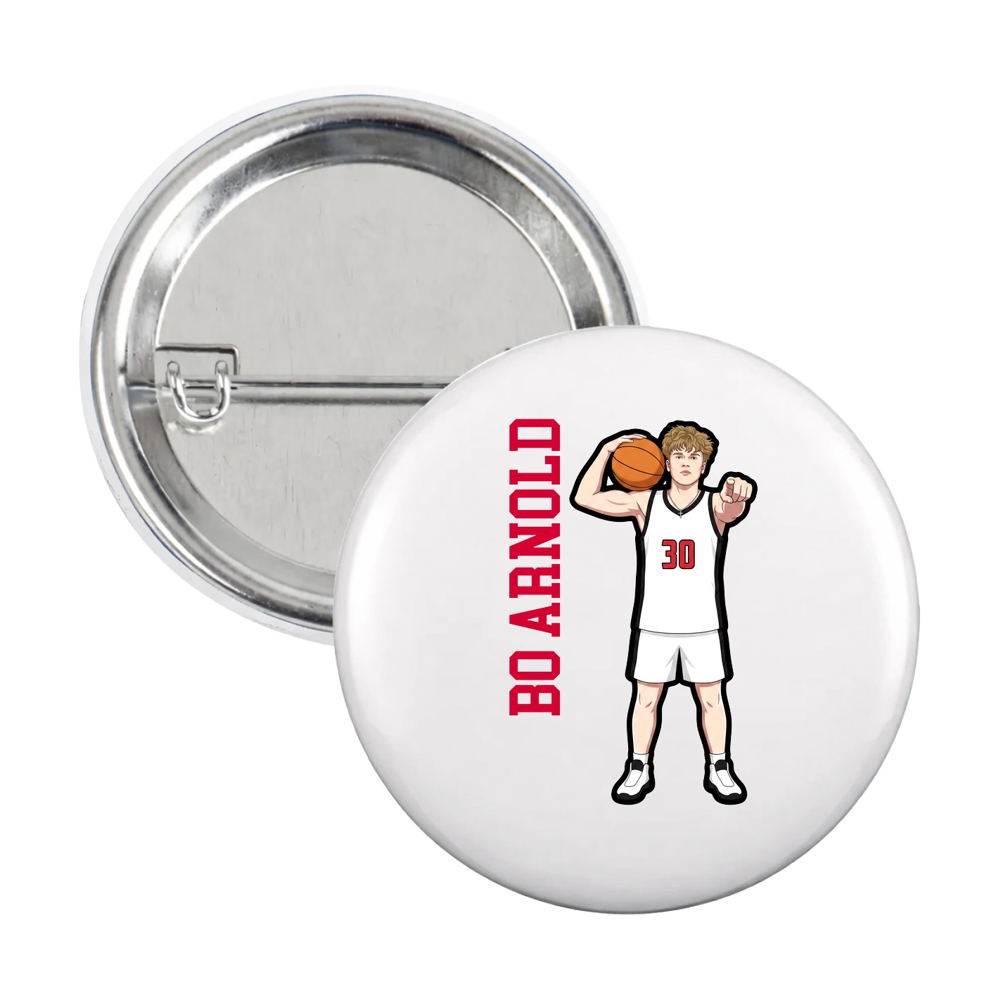 Game Day Button — Name Vertical in White