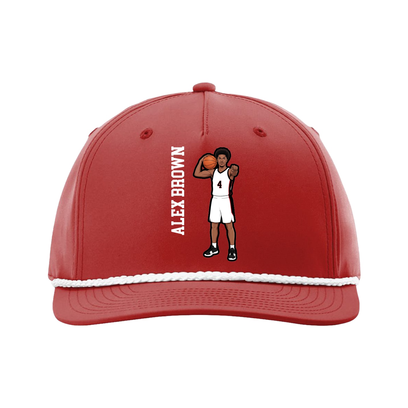 Five-Panel Classic Rope Cap — Name Vertical in Red