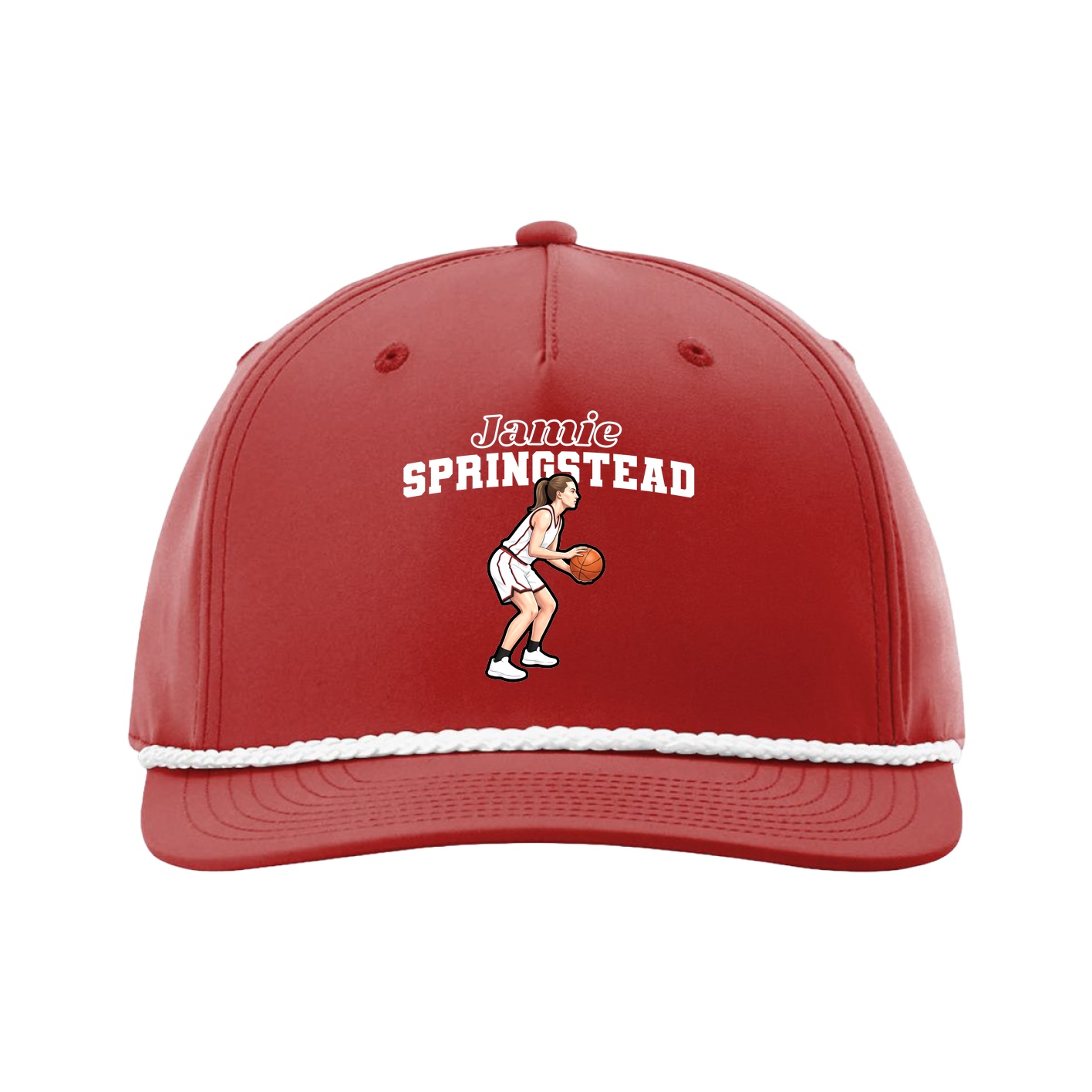 Five-Panel Classic Rope Cap — Name Arch in Red