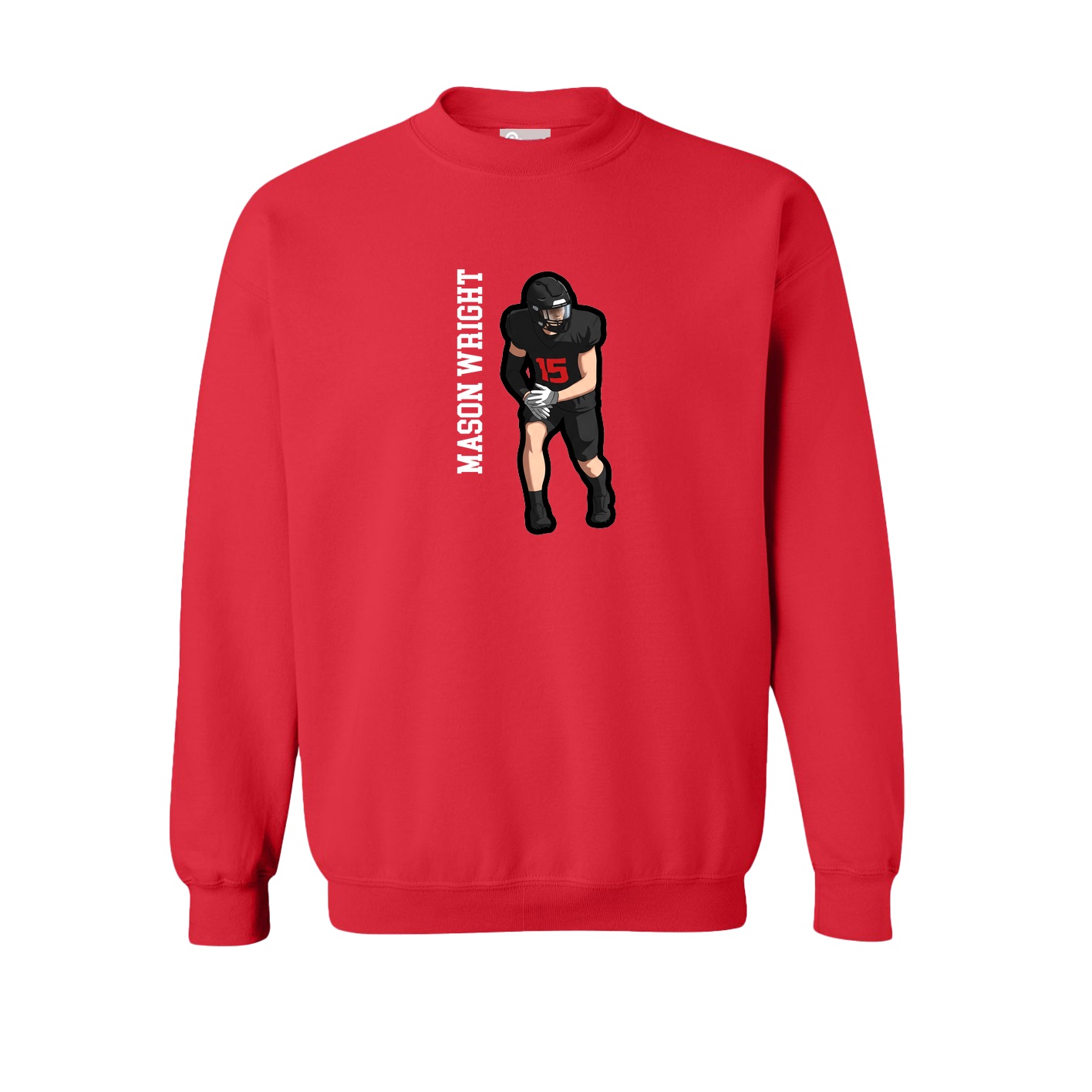 Fleece Crew — Name Vertical in Red