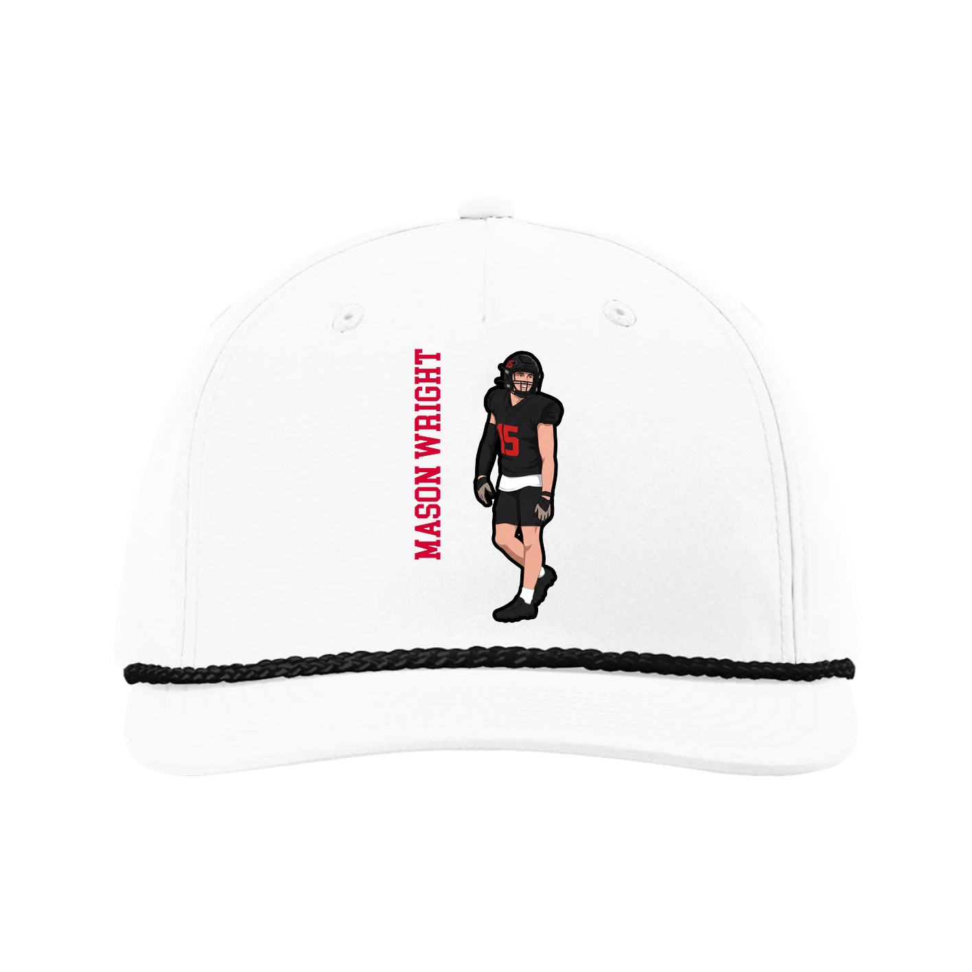 Five-Panel Classic Rope Cap — Name Vertical in White