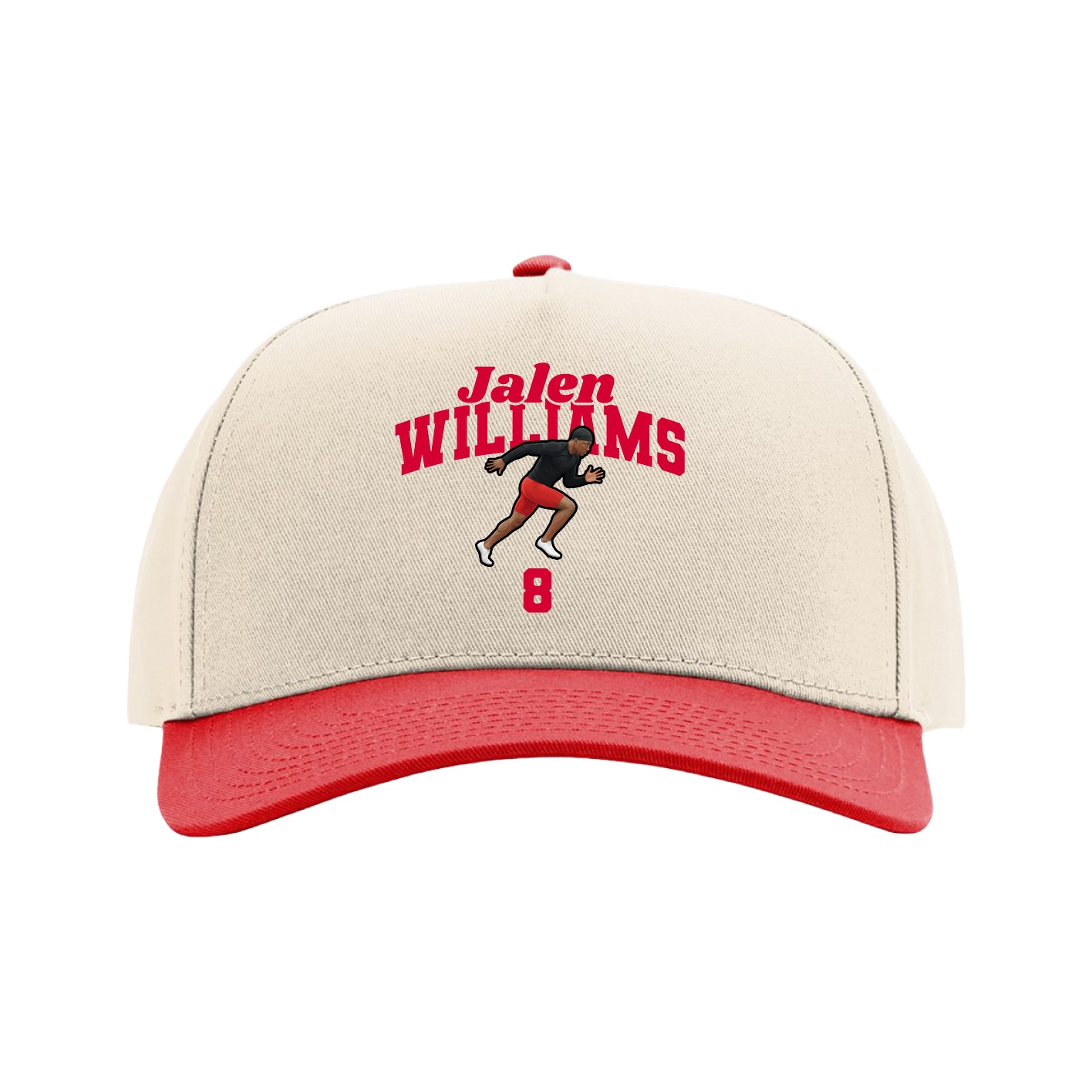 Full Fabric Five-Panel Champ Cap — Signature Arch in Cream/Red