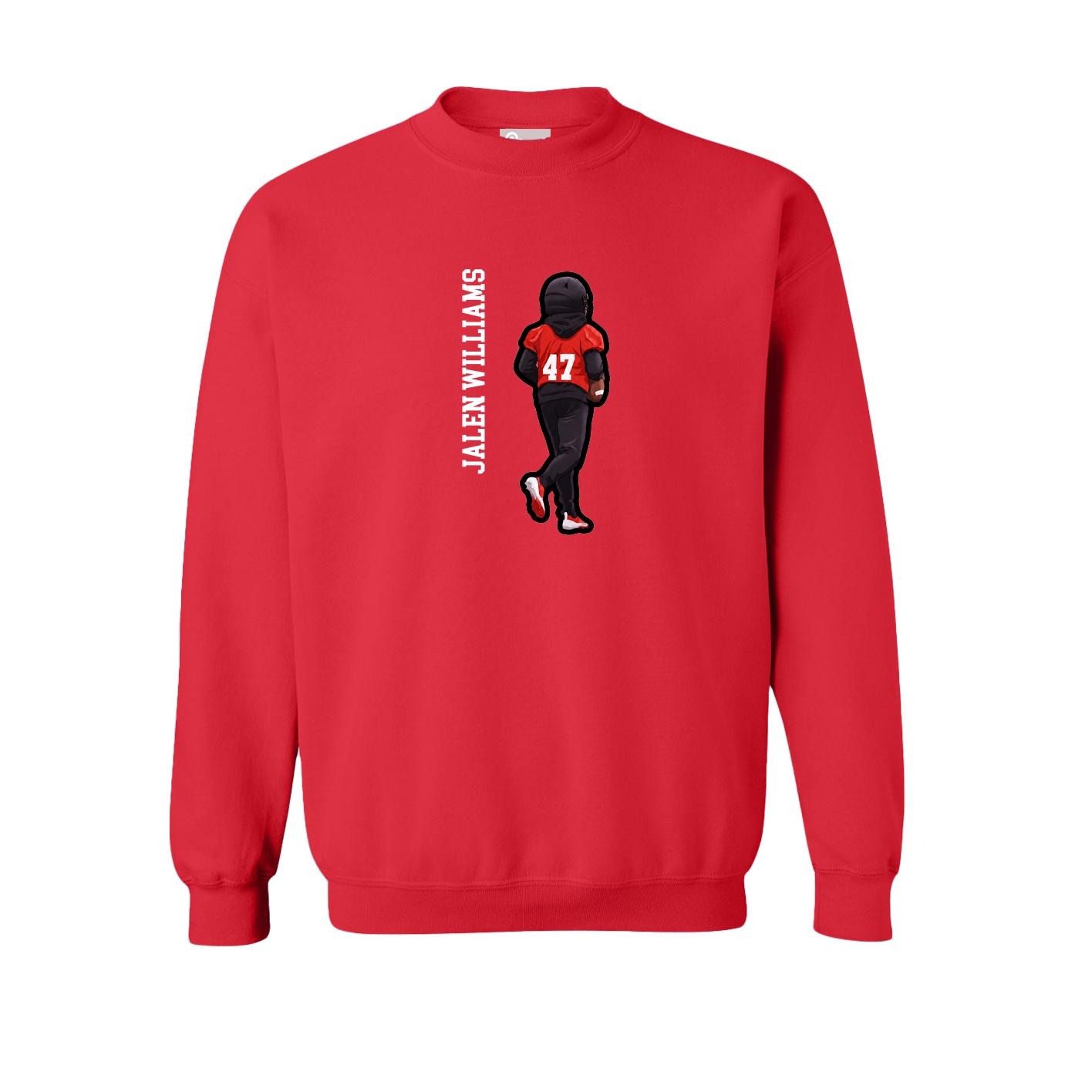 Fleece Crew — Name Vertical in Red