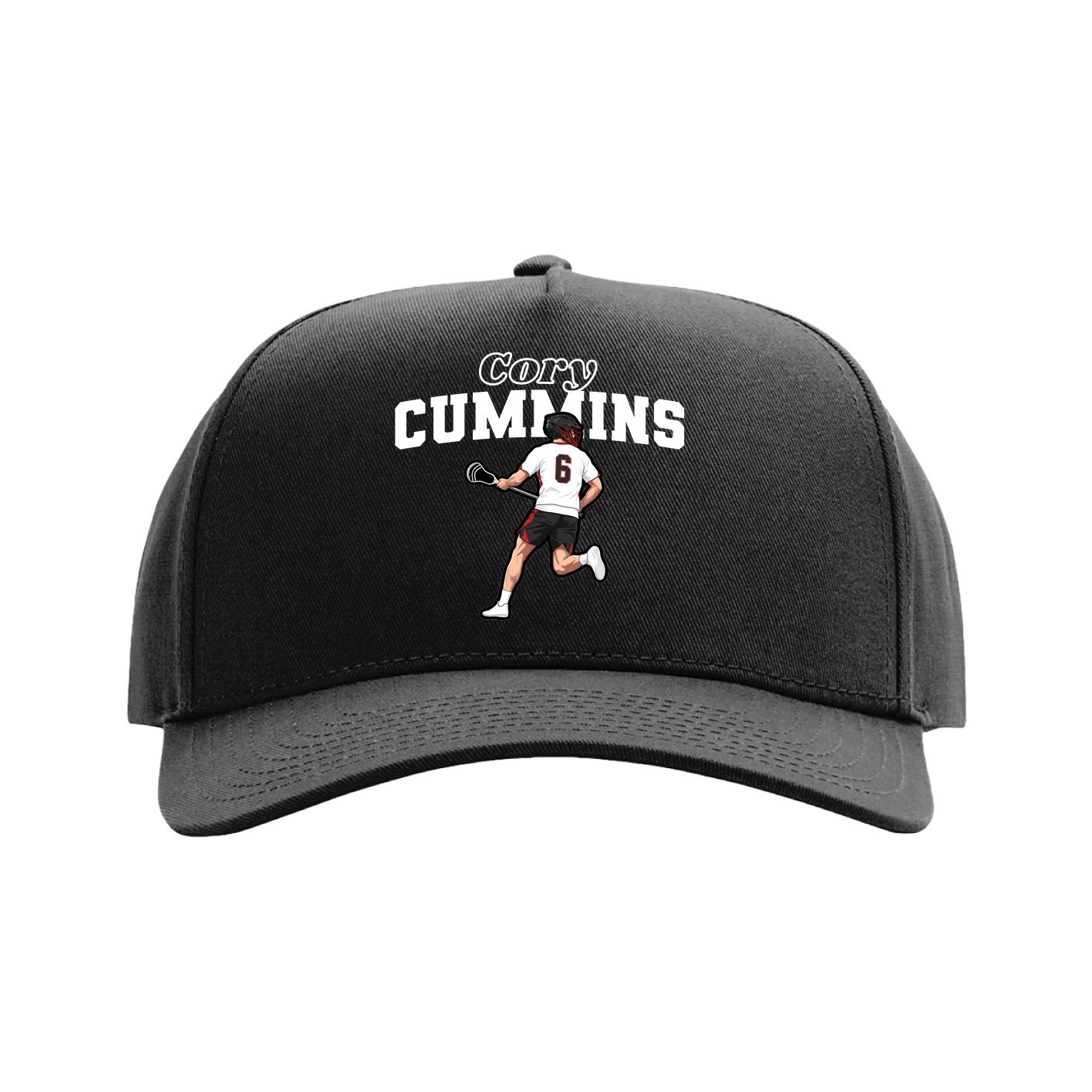 Full Fabric Five-Panel Champ Cap — Name Arch in Black