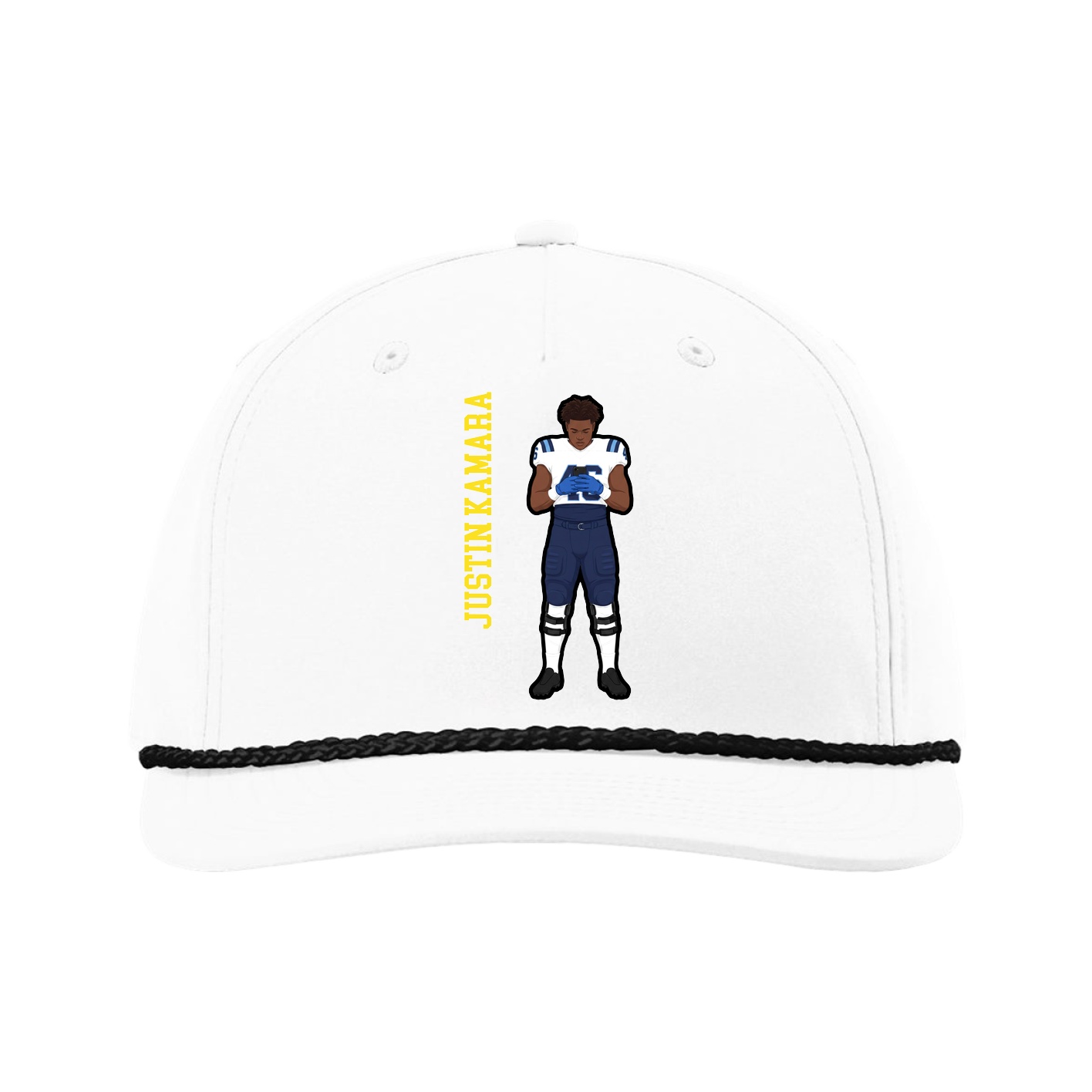 Five-Panel Classic Rope Cap — Name Vertical in White