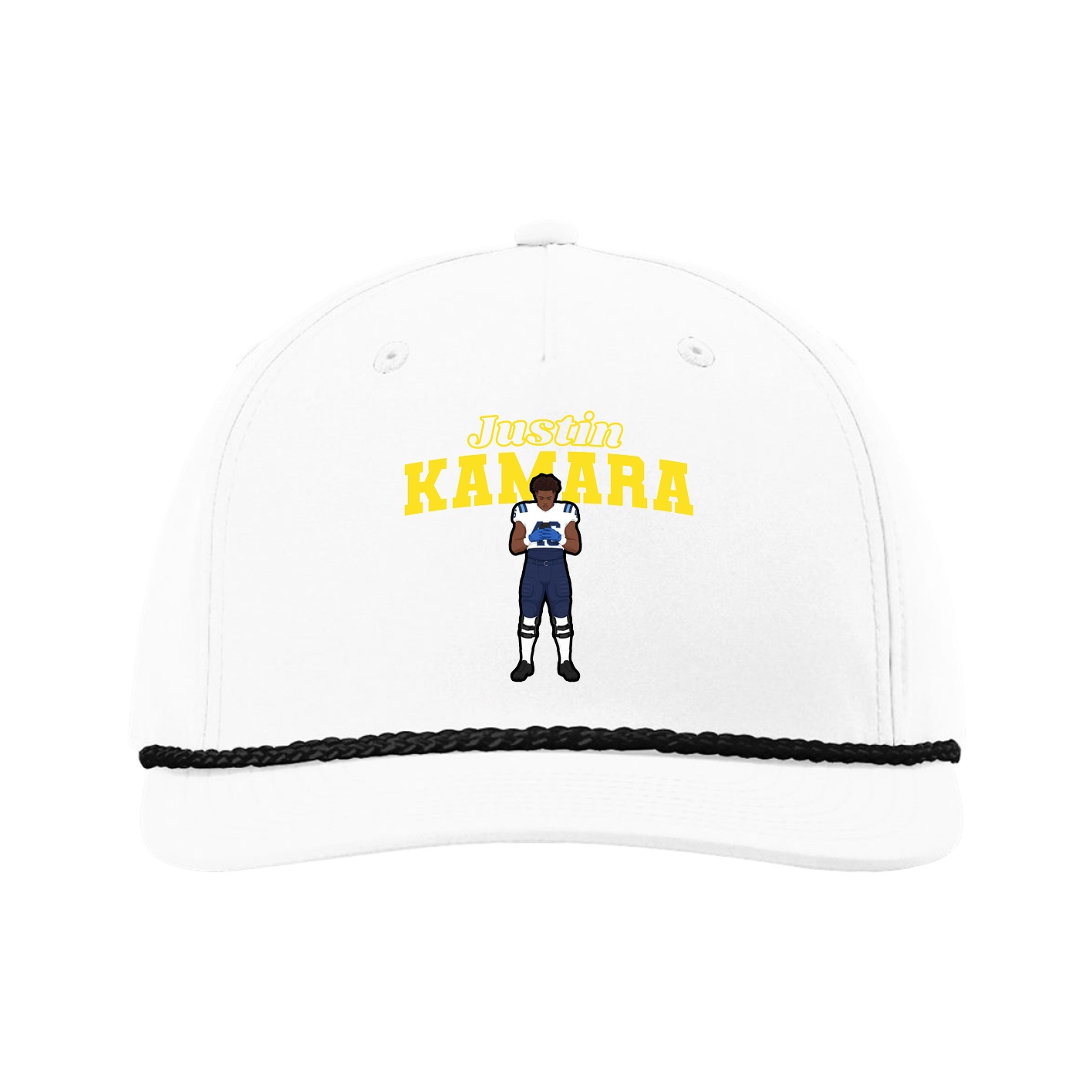 Five-Panel Classic Rope Cap — Name Arch in White