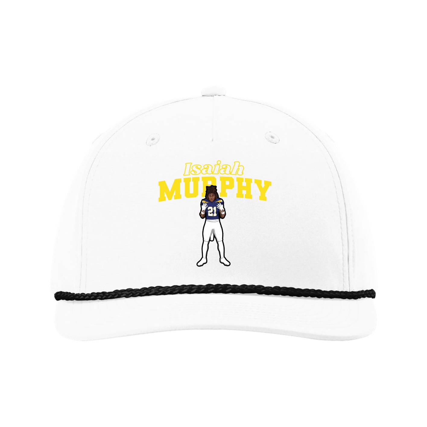 Five-Panel Classic Rope Cap — Name Arch in White