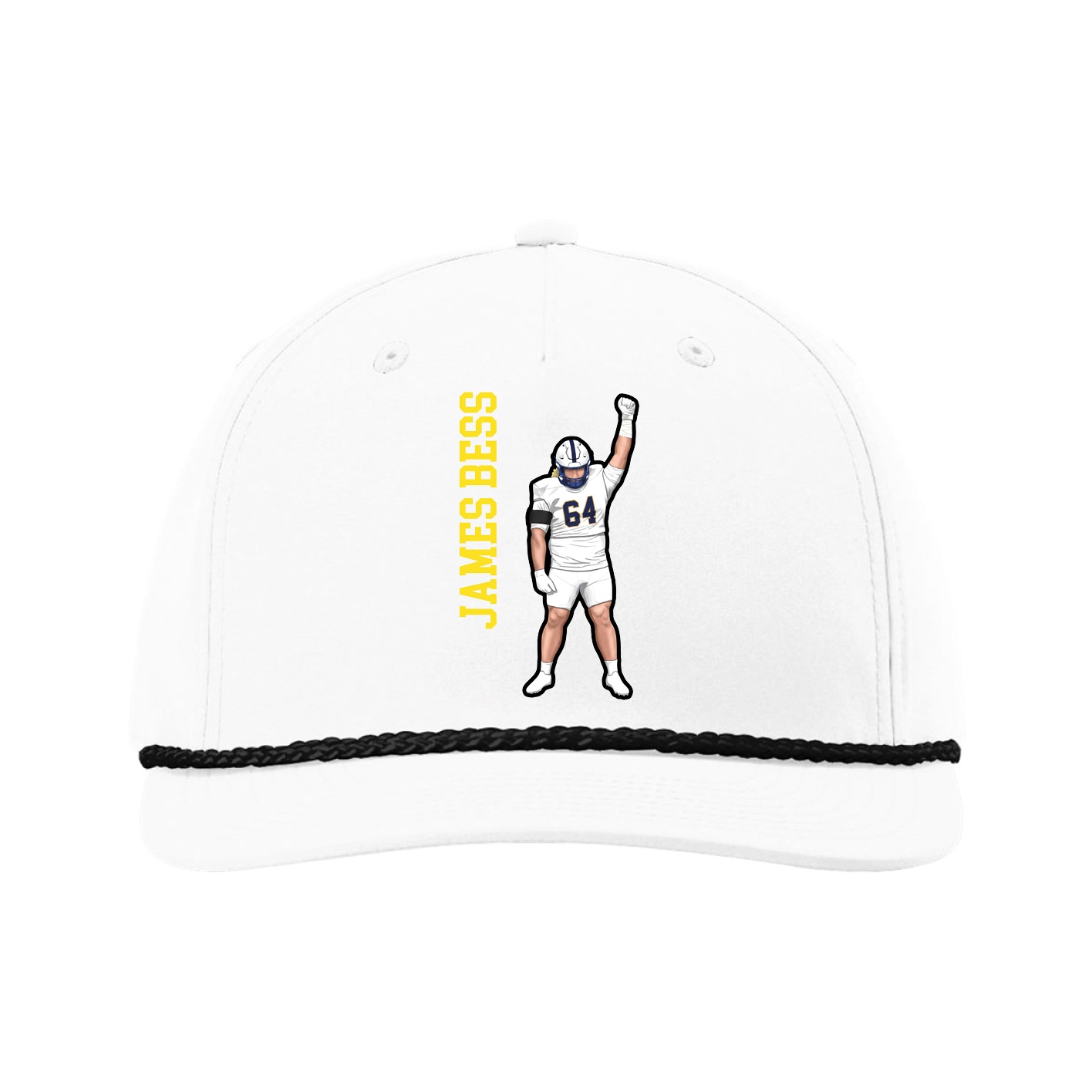 Five-Panel Classic Rope Cap — Name Vertical in White