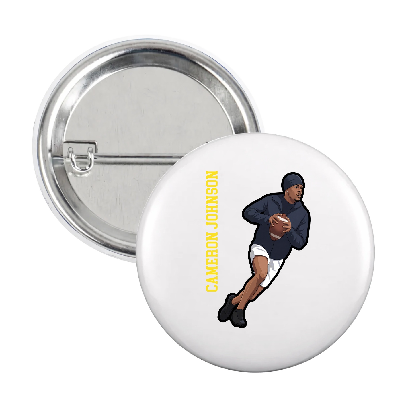 Game Day Button — Name Vertical in White