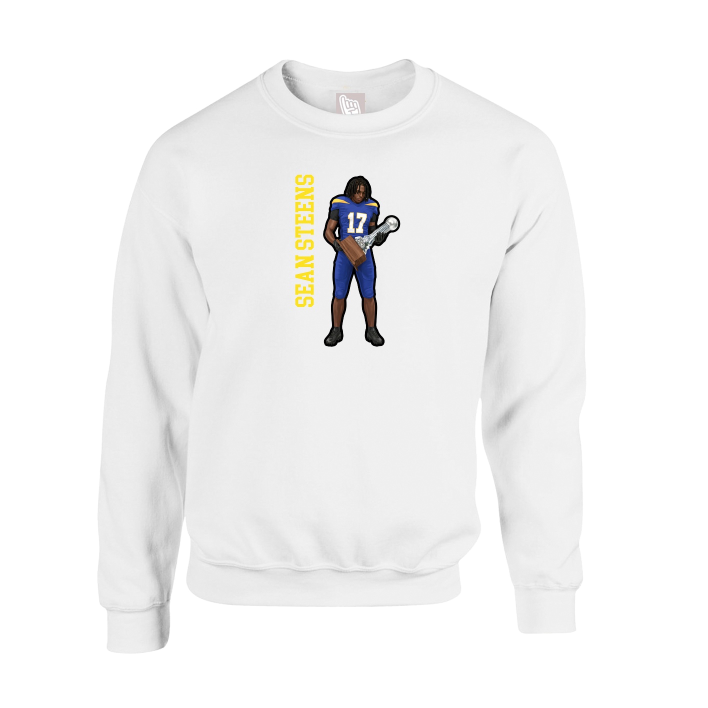 Fleece Crew — Name Vertical in White