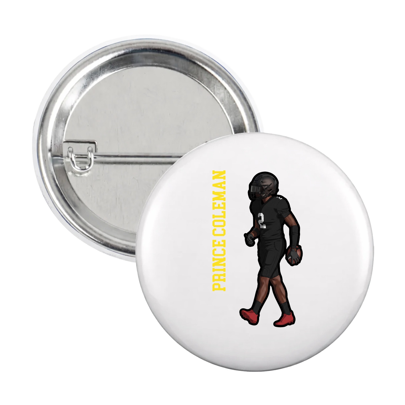 Game Day Button — Name Vertical in White