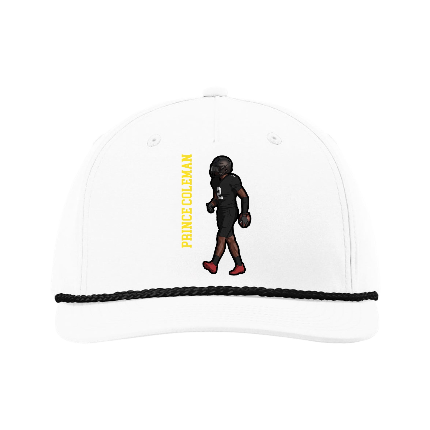 Five-Panel Classic Rope Cap — Name Vertical in White