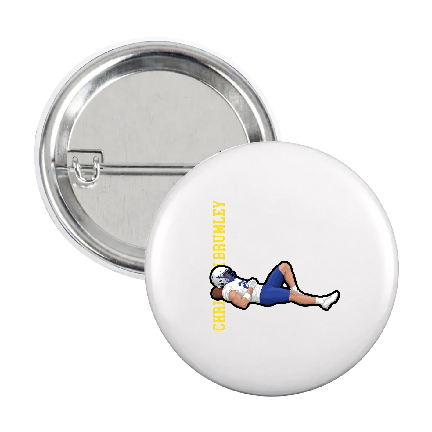Game Day Button — Name Vertical in White