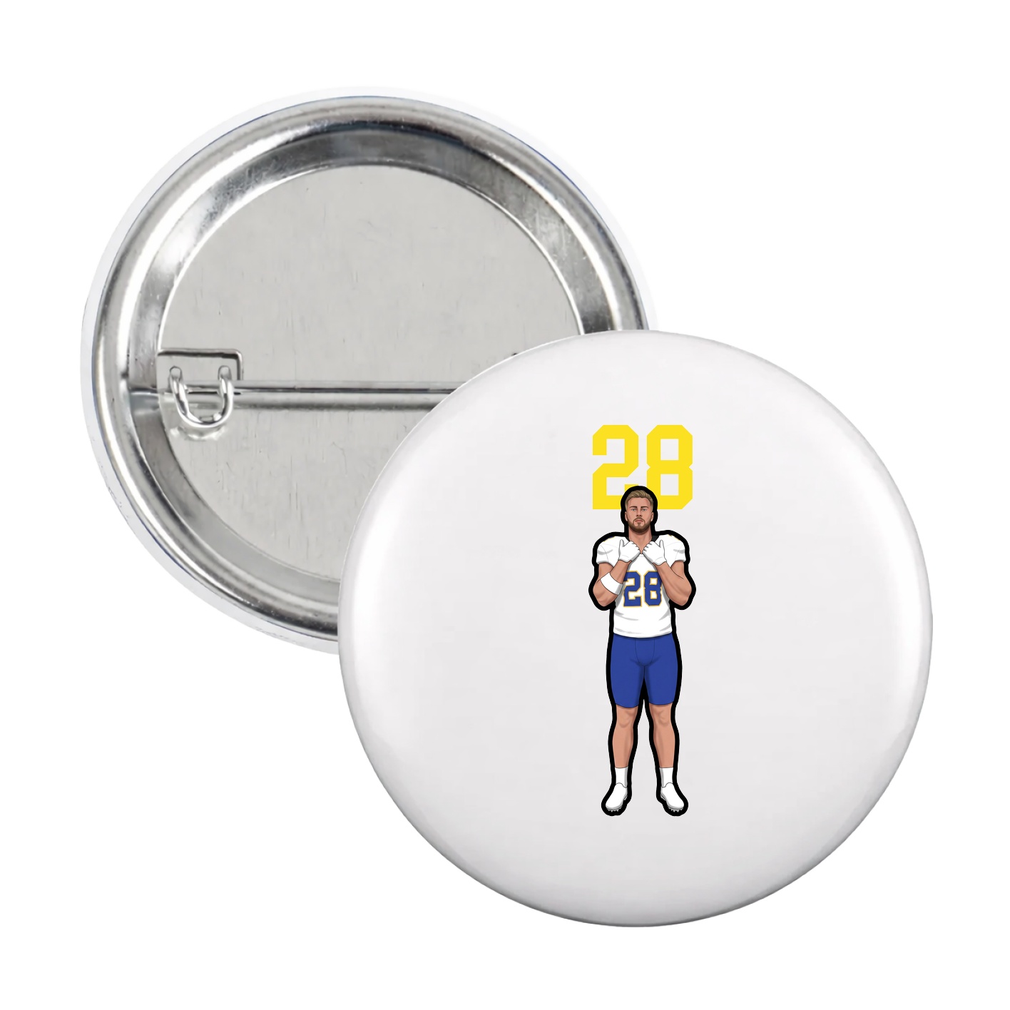 Game Day Button — Number Top in White