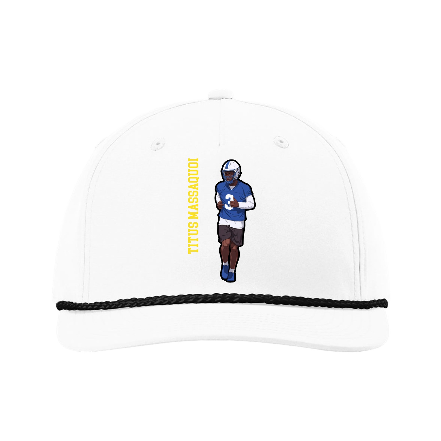 Five-Panel Classic Rope Cap — Name Vertical in White