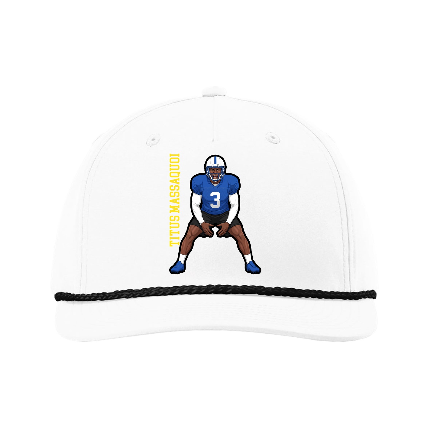 Five-Panel Classic Rope Cap — Name Vertical in White