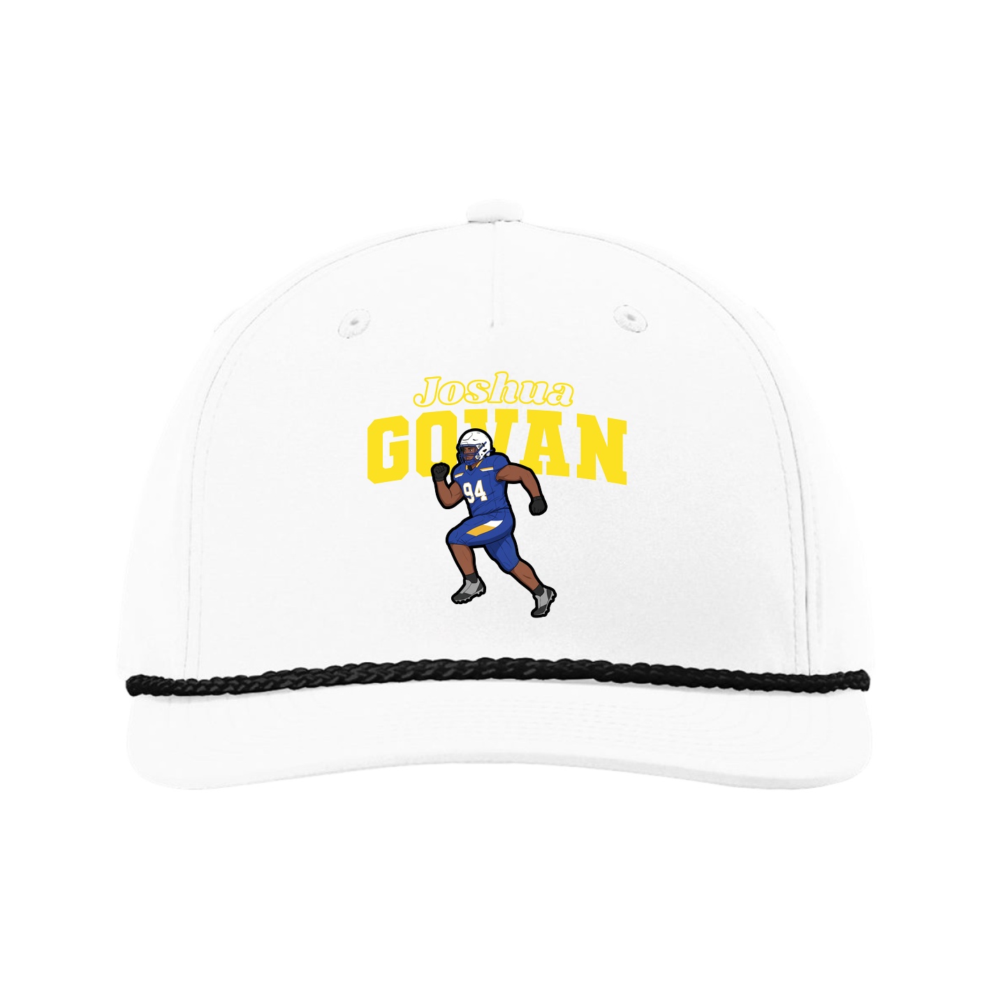 Five-Panel Classic Rope Cap — Name Arch in White