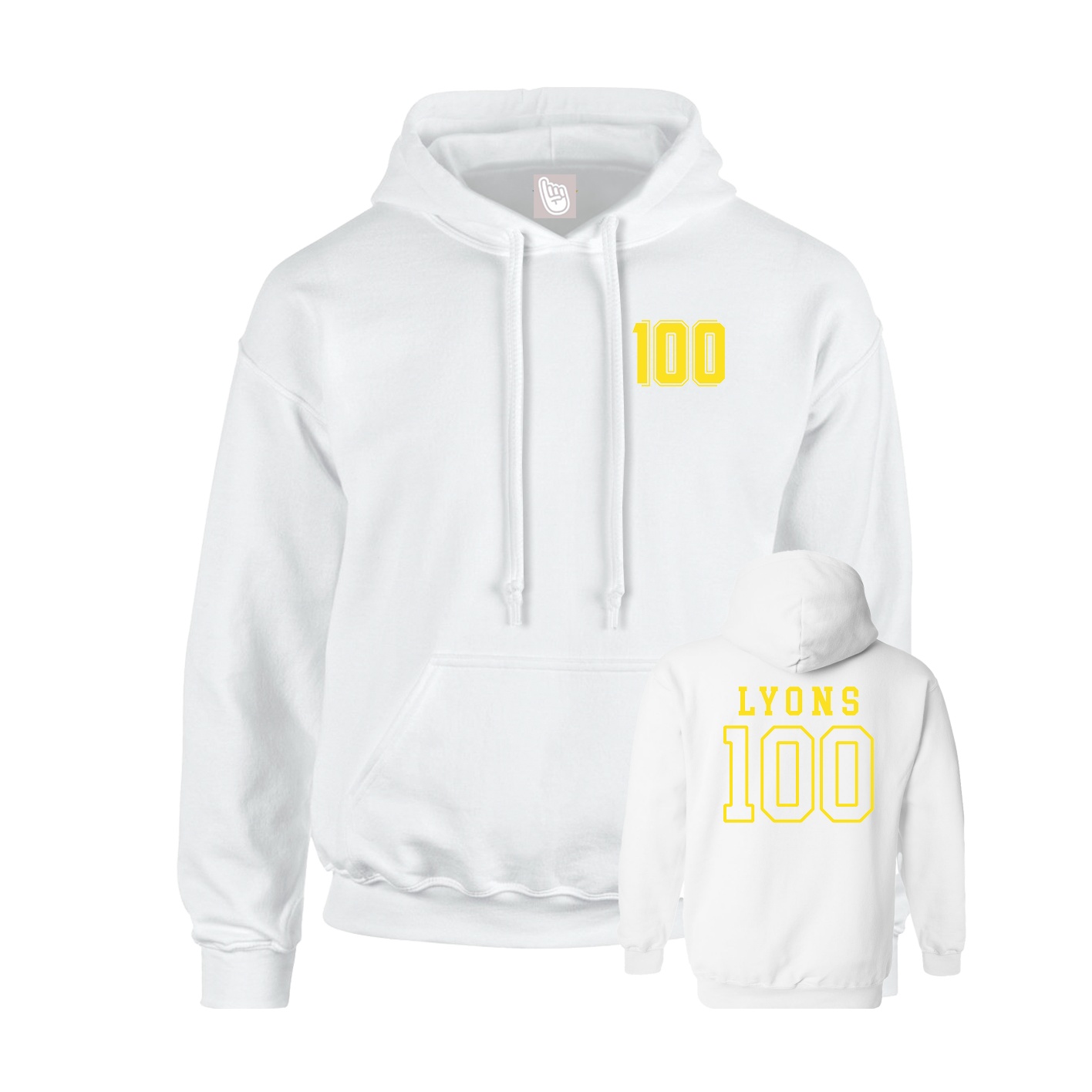 Youth Hoodie — Chest Back in White