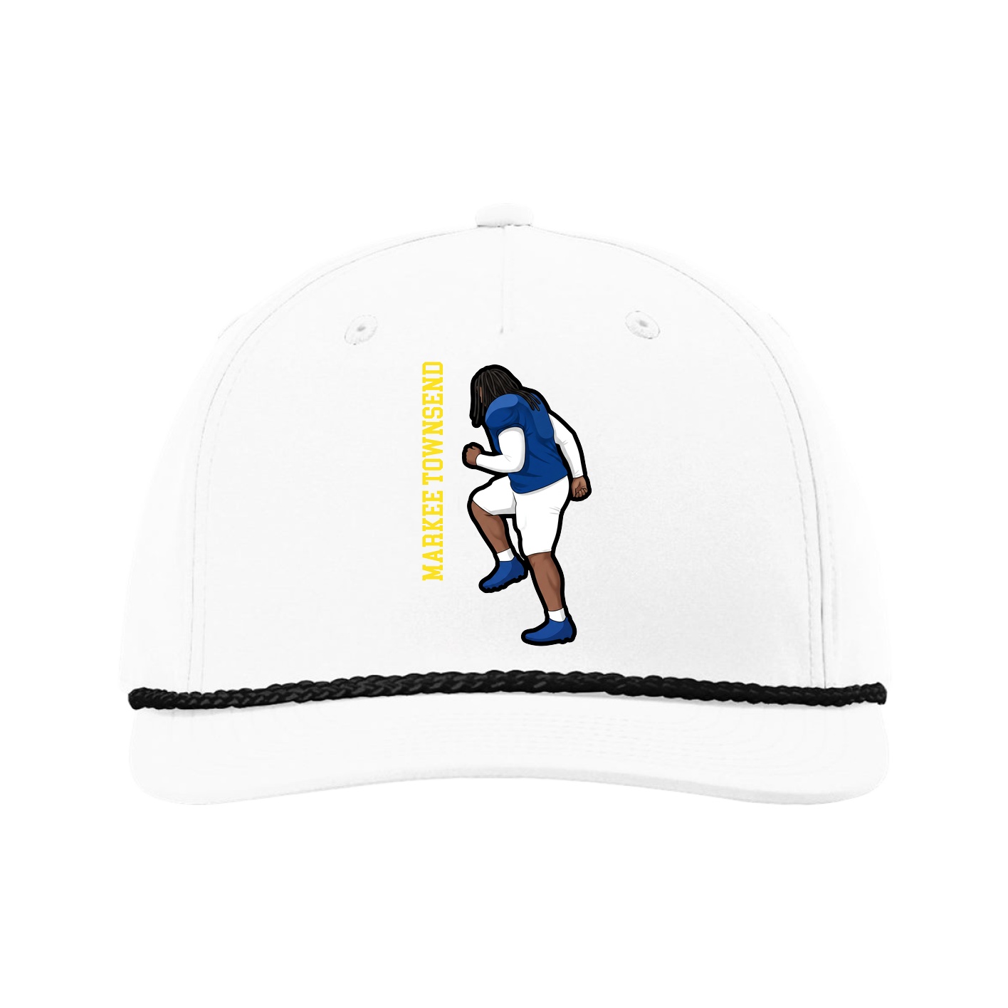 Five-Panel Classic Rope Cap — Name Vertical in White