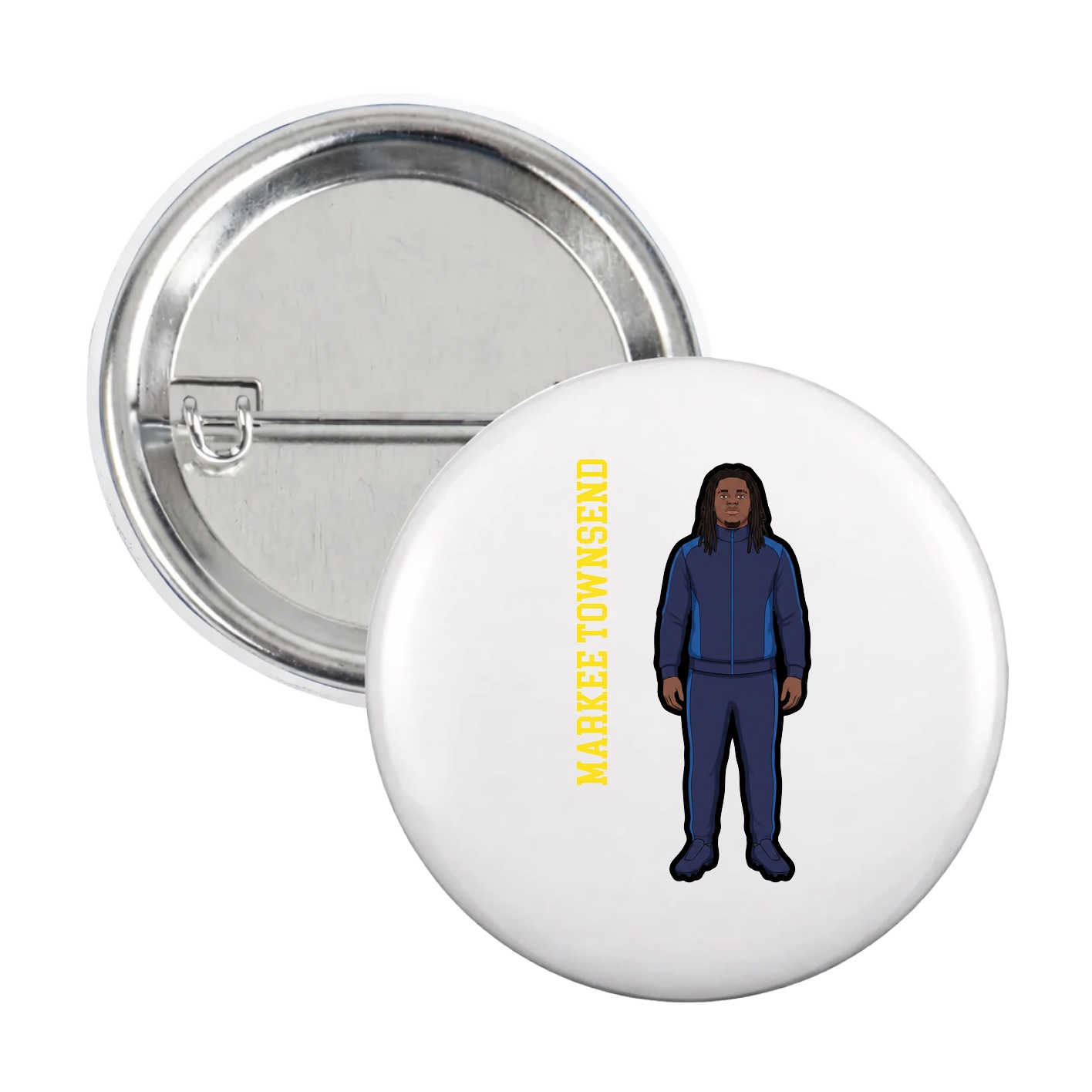 Game Day Button — Name Vertical in White