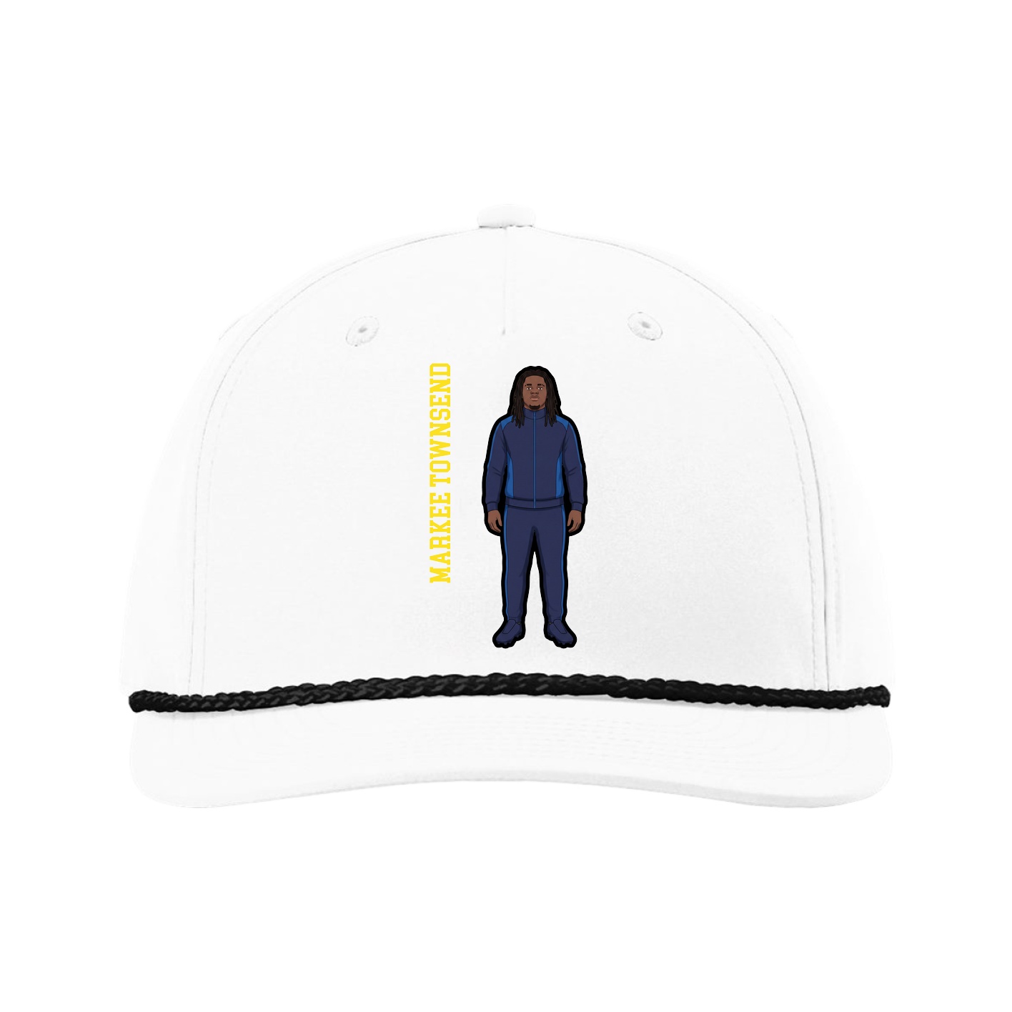 Five-Panel Classic Rope Cap — Name Vertical in White