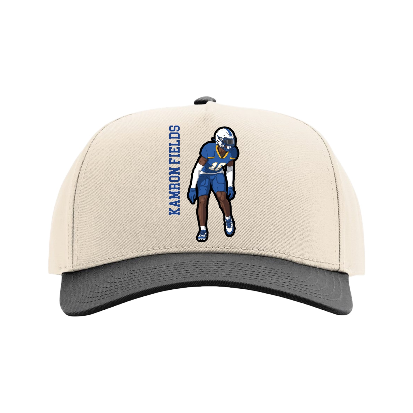 Full Fabric Five-Panel Champ Cap — Name Vertical in Cream/Black