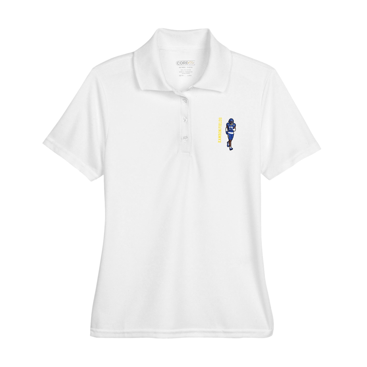 Womens Performance Polo — Name Vertical in White