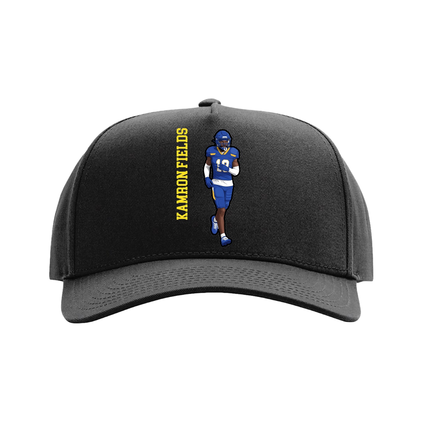 Full Fabric Five-Panel Champ Cap — Name Vertical in Black
