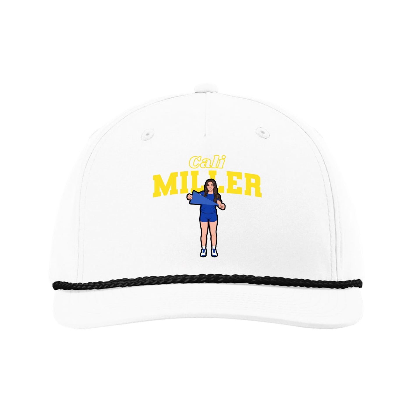 Five-Panel Classic Rope Cap — Name Arch in White