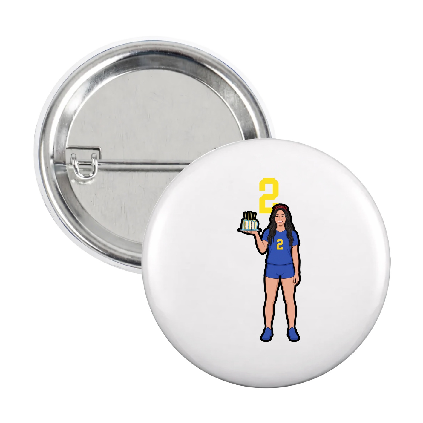 Game Day Button — Number Top in White