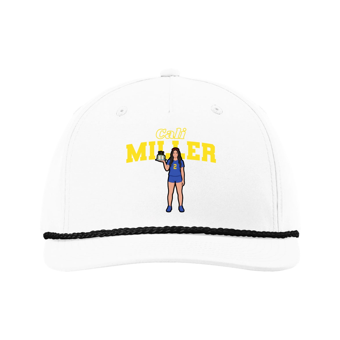 Five-Panel Classic Rope Cap — Name Arch in White